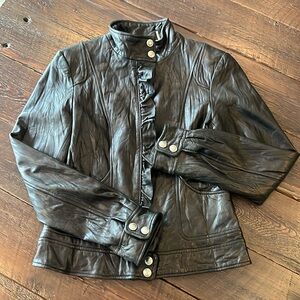 Wilsons Leather Black Rivet leather jacket, S, black, EUC! Crinkle lamb.